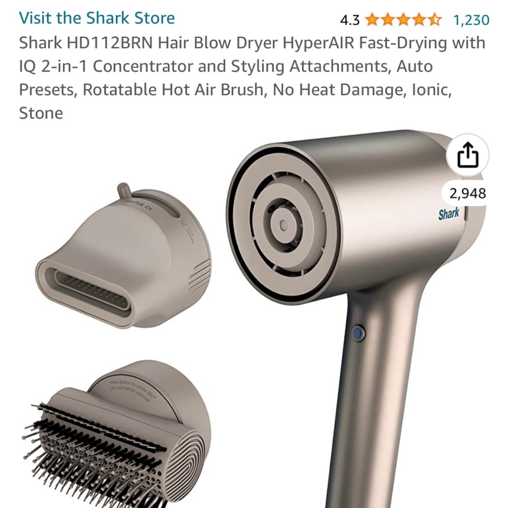 Shark blow dryer with two attachments